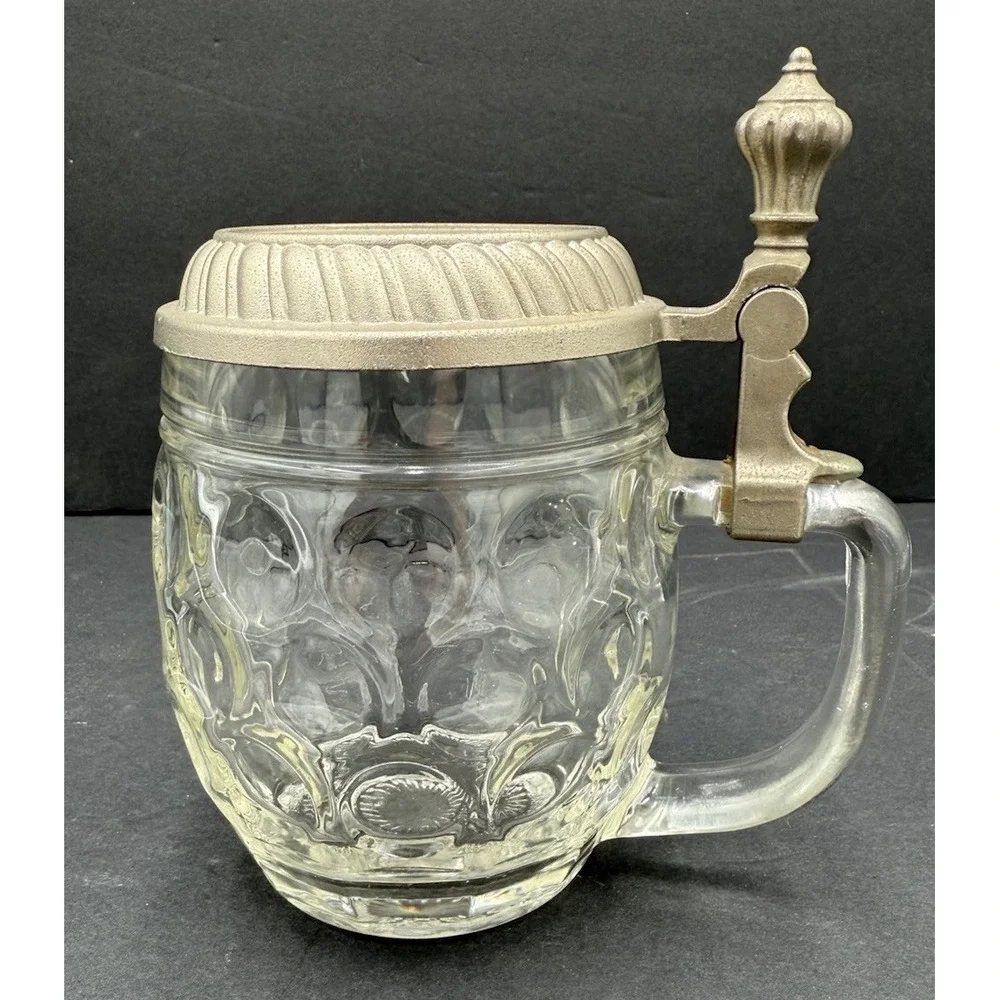 Vintage Haku Glass With Metal Lid Original Bierseidel Beer Stein Mug